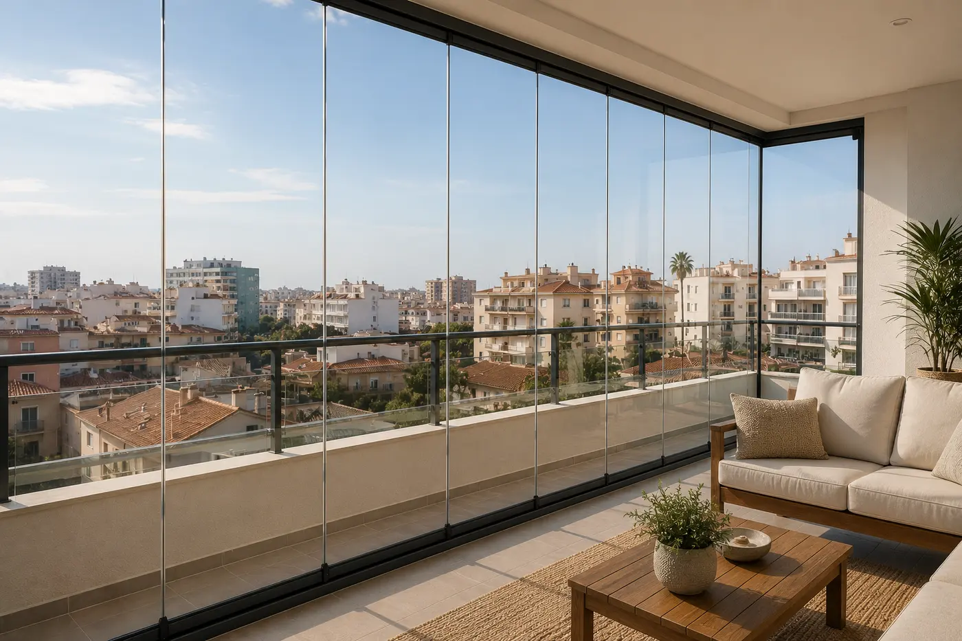 Cortina de cristal sin perfiles en la terraza de un ático de Murcia