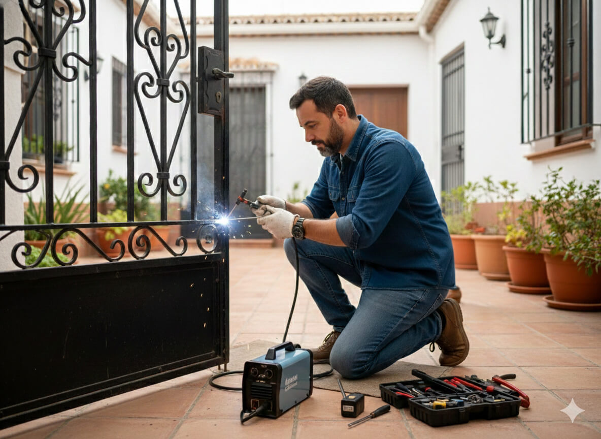 Reparación con soldadura de puerta metálica de hierro forjado en Murcia