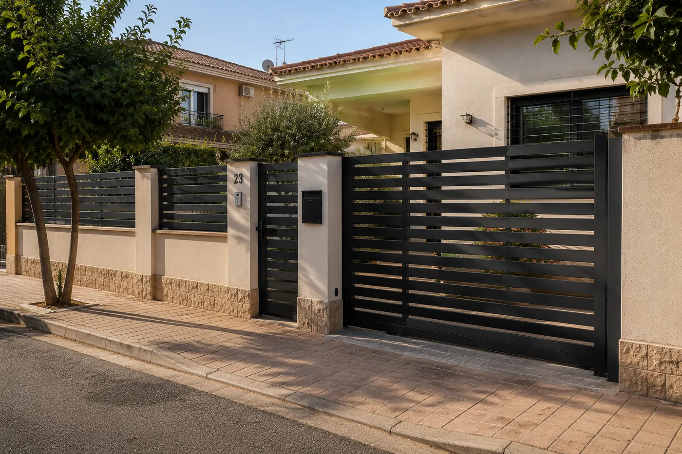 Vallado metálico de aluminio con cancela en una vivienda de Murcia