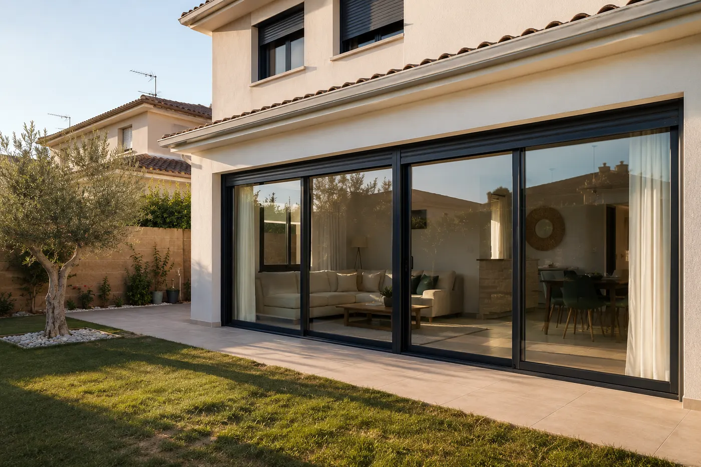 Ventanas correderas de aluminio antracita en un chalet de Murcia
